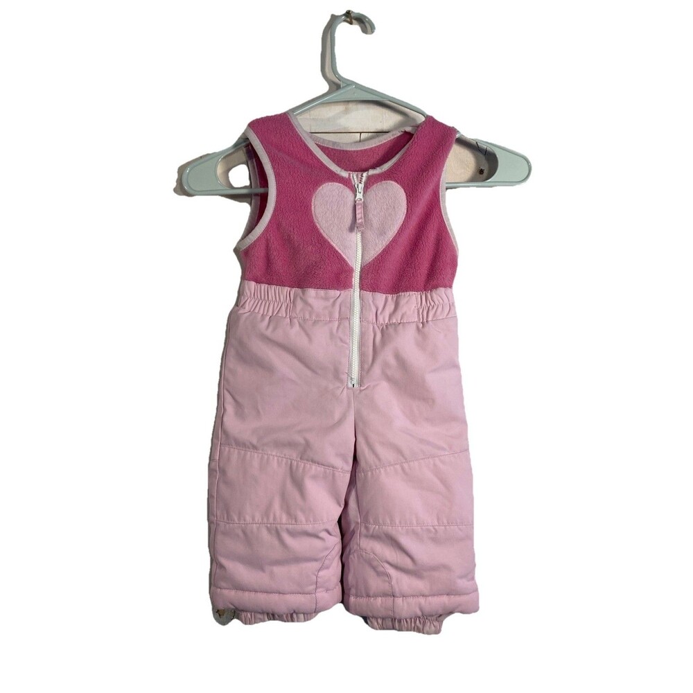 Vintage Columbia Baby Girls Pink SnowPants‎ Bib Heart 12 Months Winter Gear